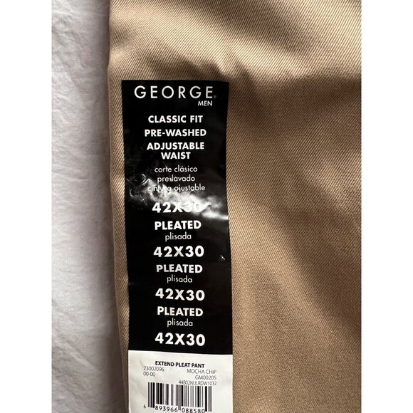 George Mens Classic Fit Adjustable Waist Pleated Pants 42x30 Mocha Chip - Picture 4 of 6